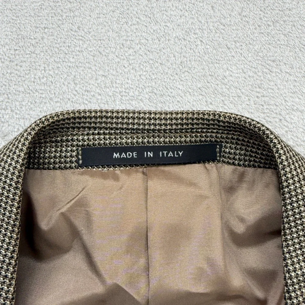 Armani Collezioni Blazer Mens 46R Brown Silk Wool Cashmere Micro Check Italy